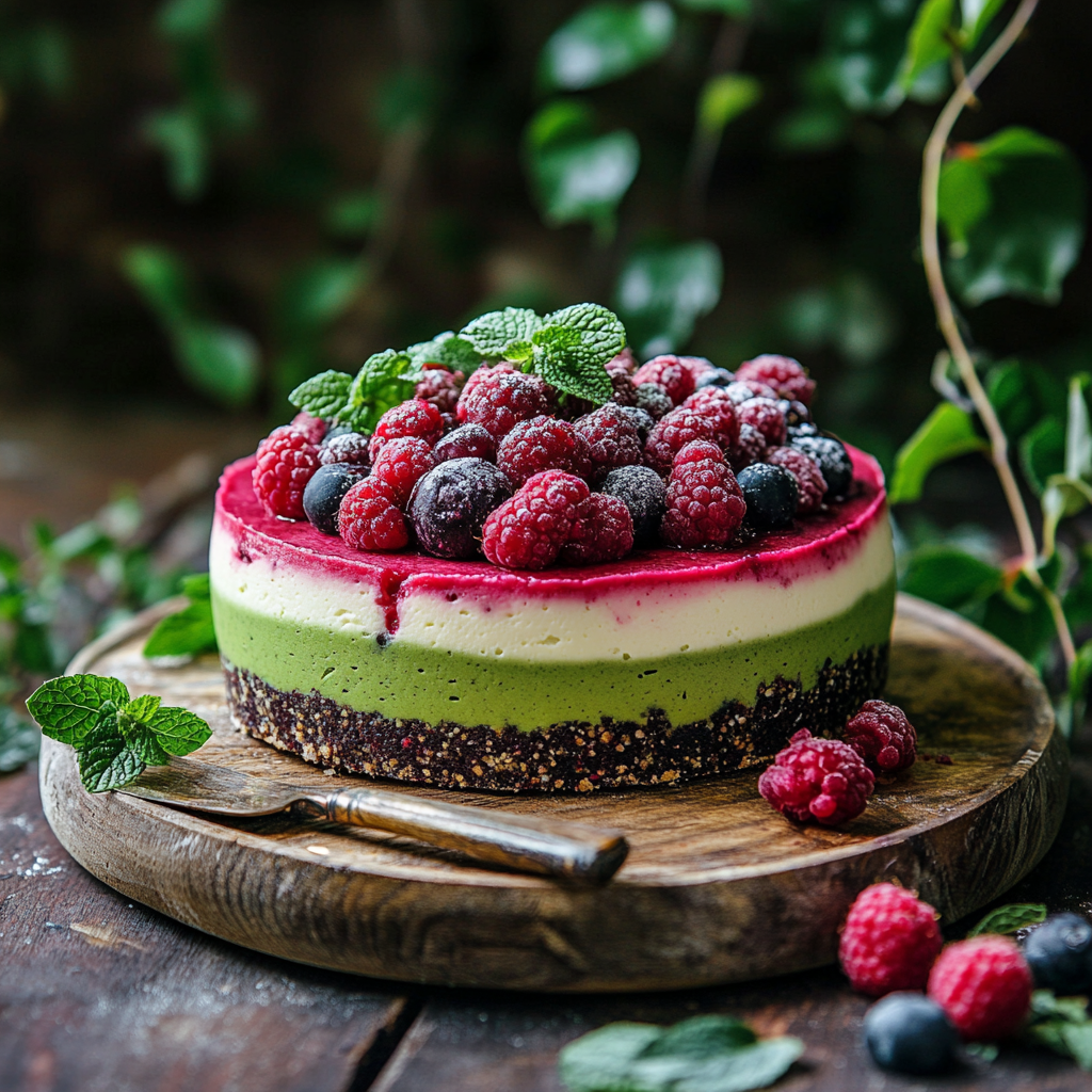 Raw Matcha Raspberry Cheesecake