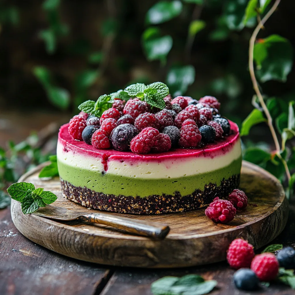 Raw Matcha Raspberry Cheesecake