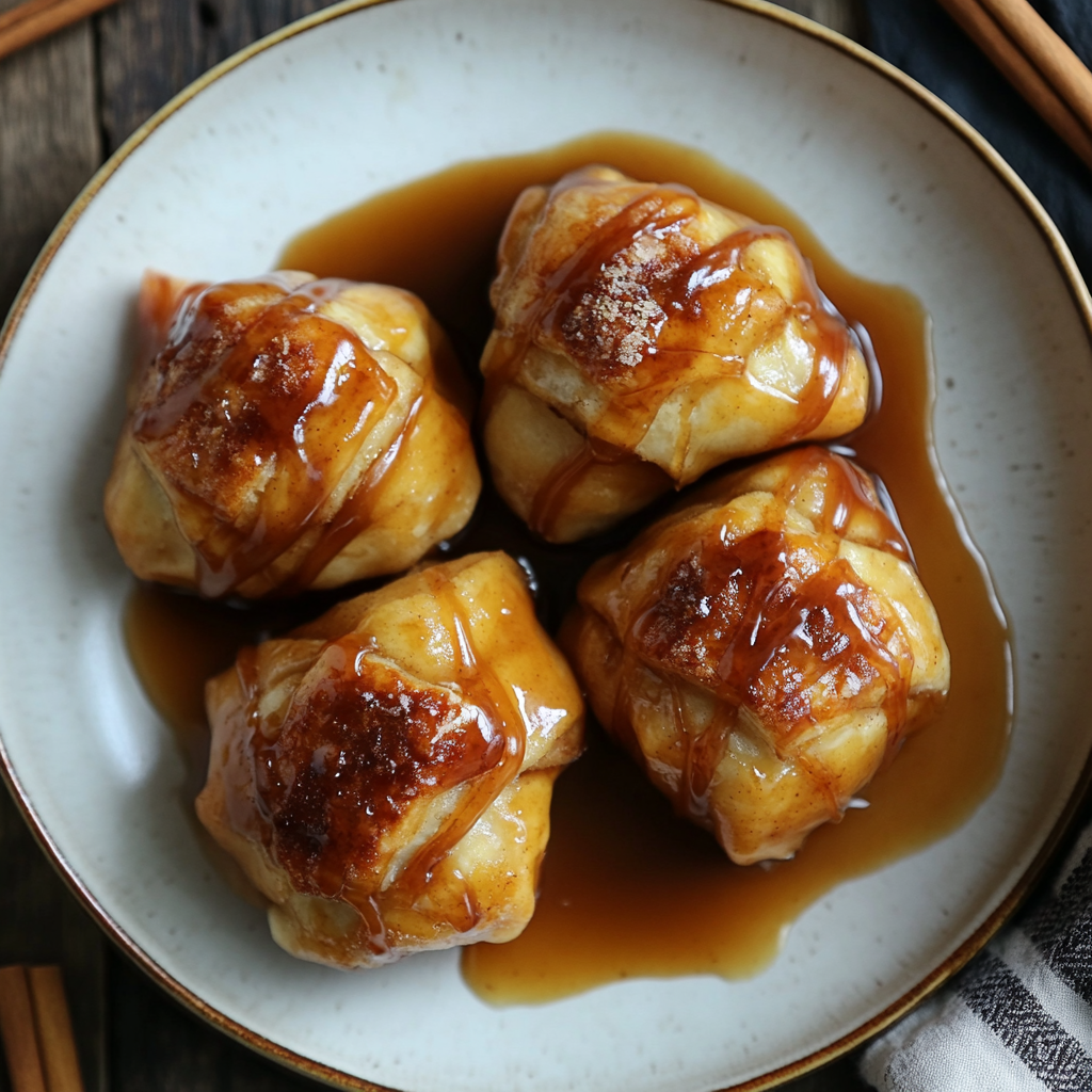 Apple Dumplings with Miso Caramel Sauce
