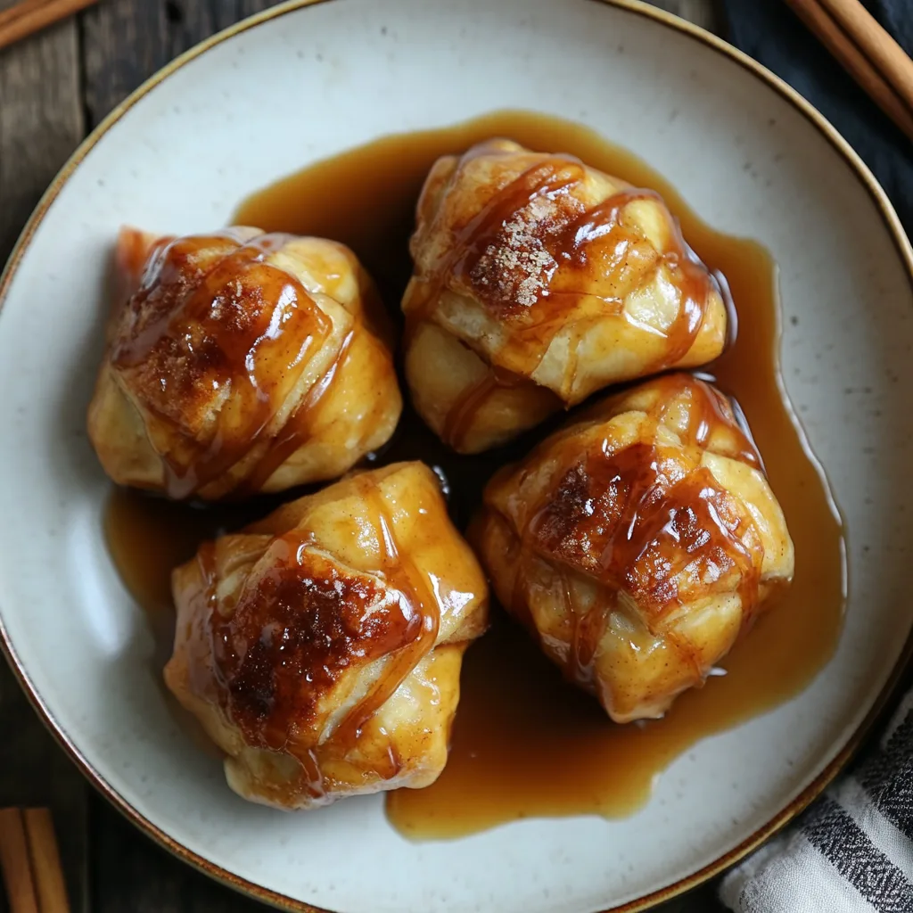 Apple Dumplings with Miso Caramel Sauce