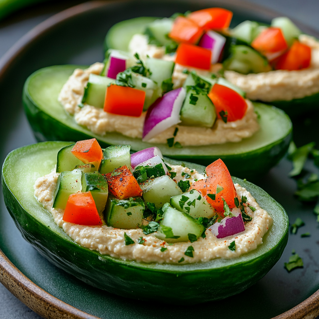 Cucumber Boats with Hummus