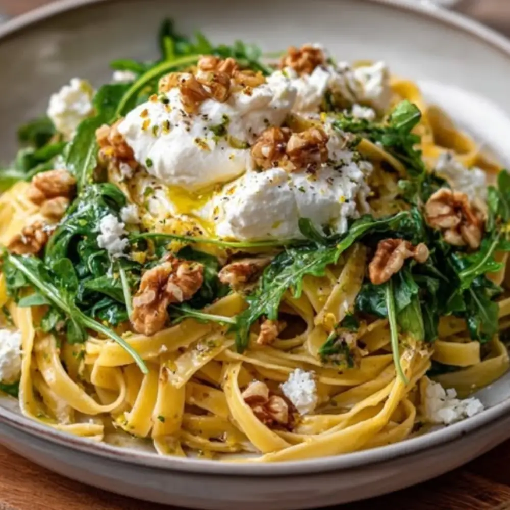 Tagliatelle with Burrata, Arugula & Toasted Walnuts