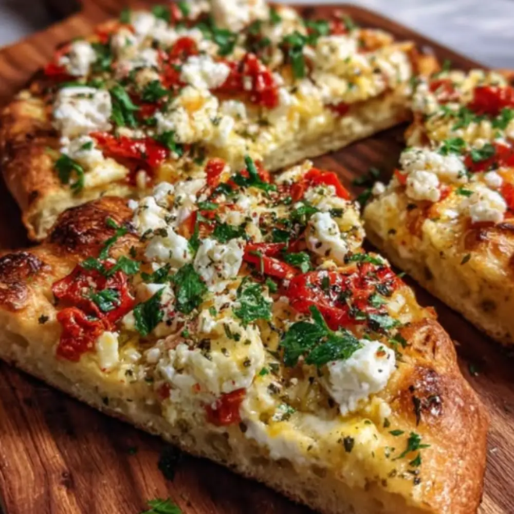 Flatbread with Roasted Red Pepper, Feta & Olive Oil