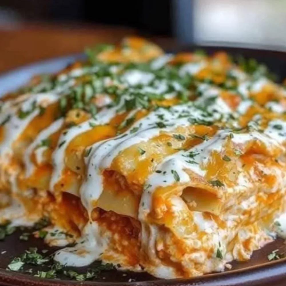 Spicy Buffalo Chicken Lasagna Layered with Creamy Cheese and a Ranch Twist