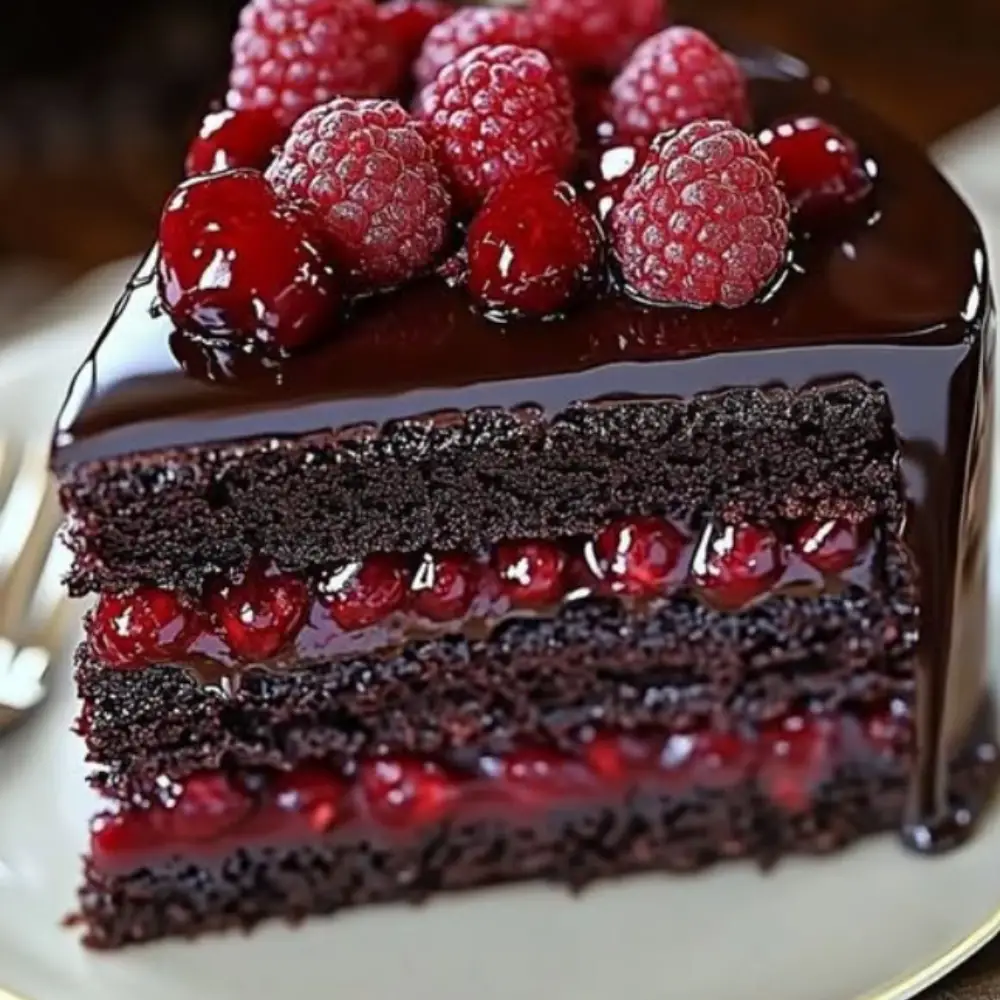 Dark Chocolate Raspberry Truffle Cake