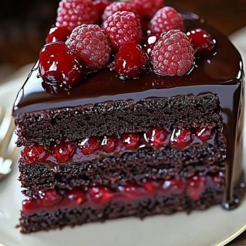 Dark Chocolate Raspberry Truffle Cake