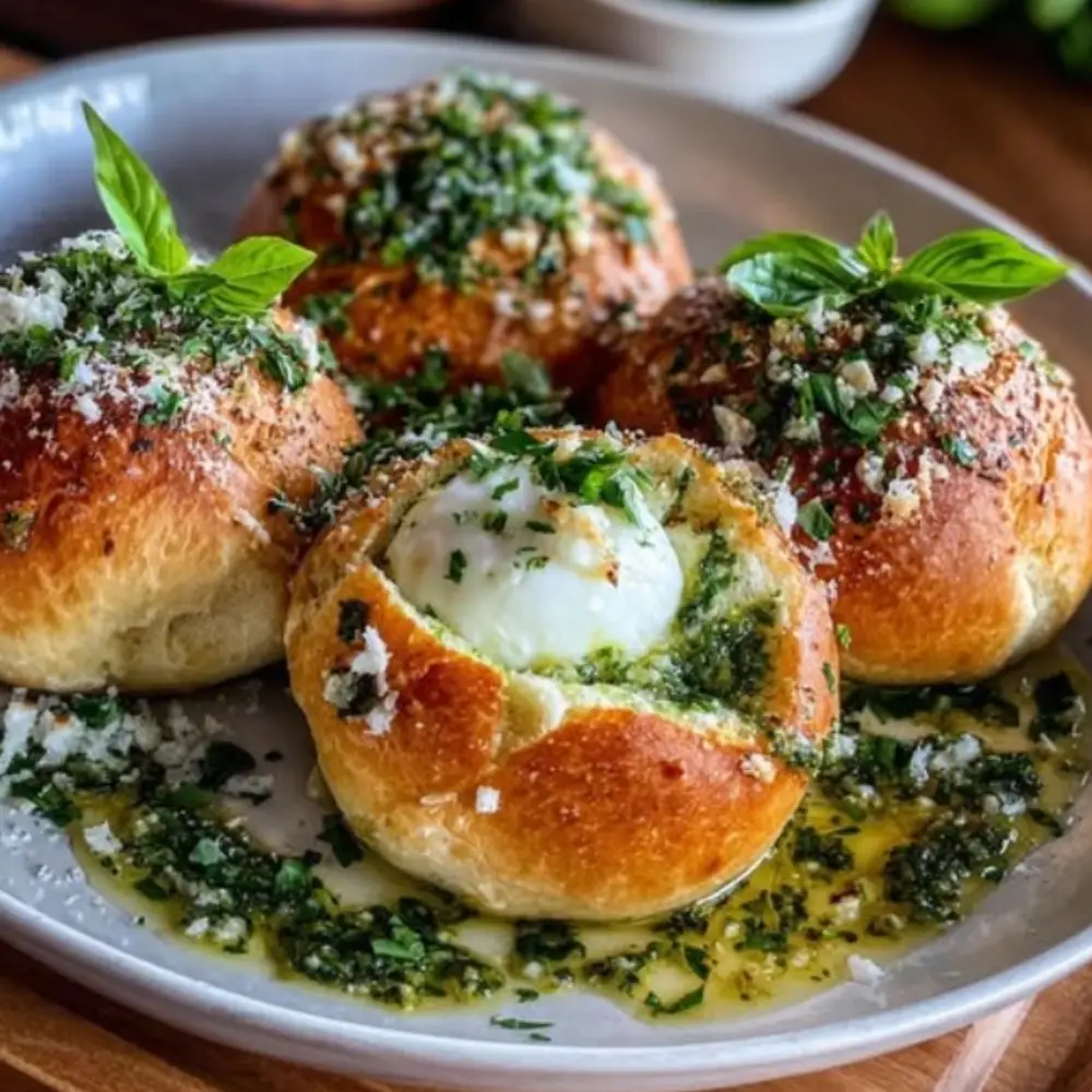 Pesto Burrata Bombs with Roasted Garlic
