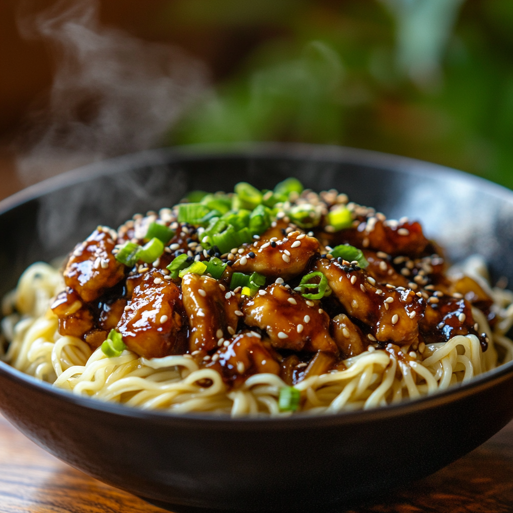 Noodle Bowl with Glazed Garlic Chicken
