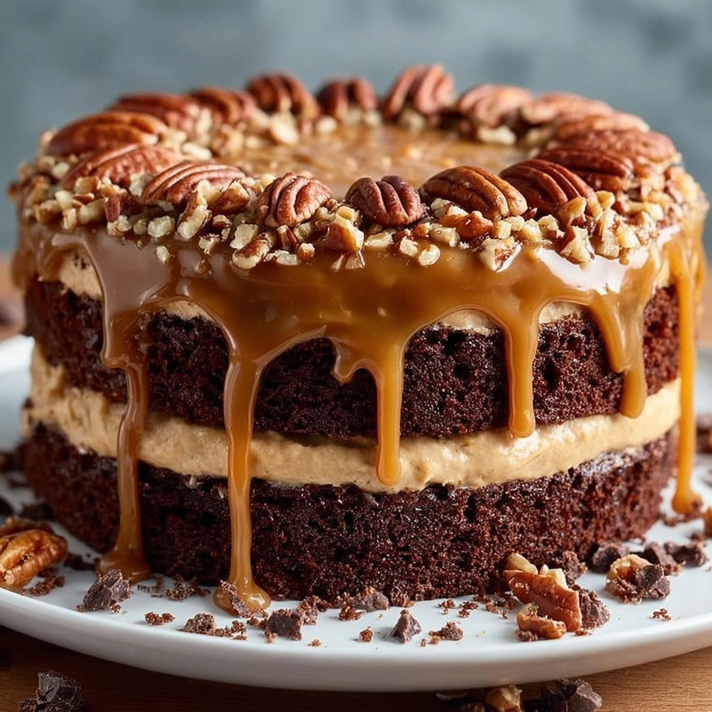 Decadent Chocolate Caramel Pecan Cake Recipe