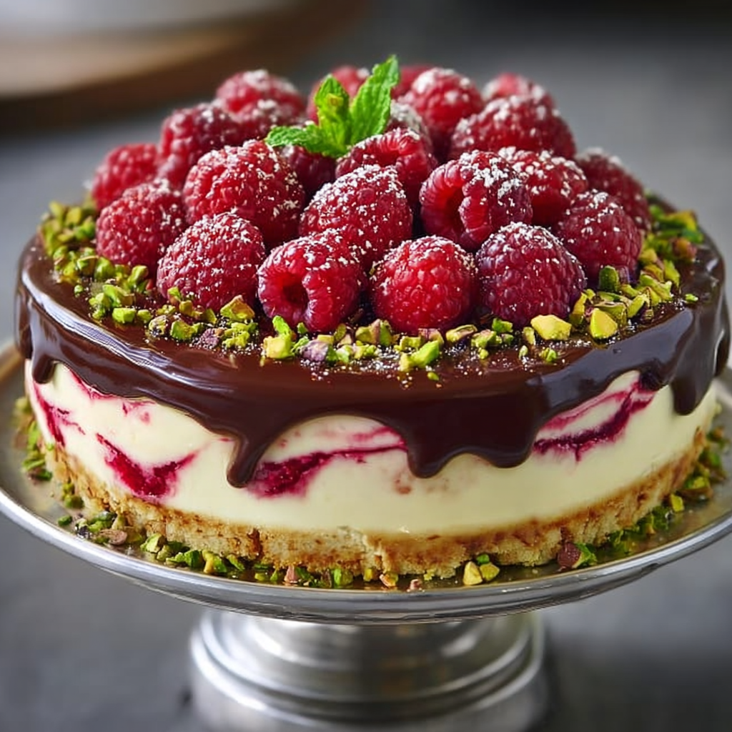 Elegant Pistachio Raspberry Crunch Cheesecake Recipe