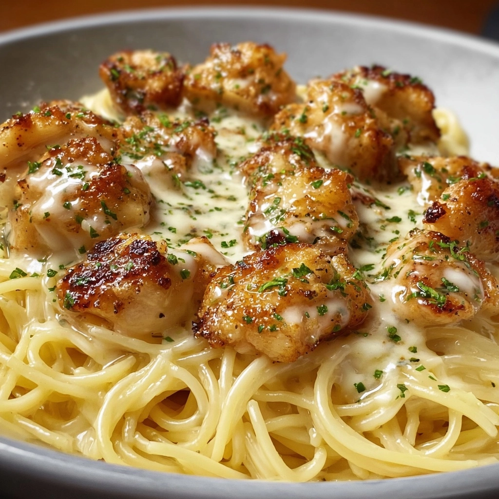Garlic Butter Chicken Bites with Creamy Parmesan Pasta Recipe