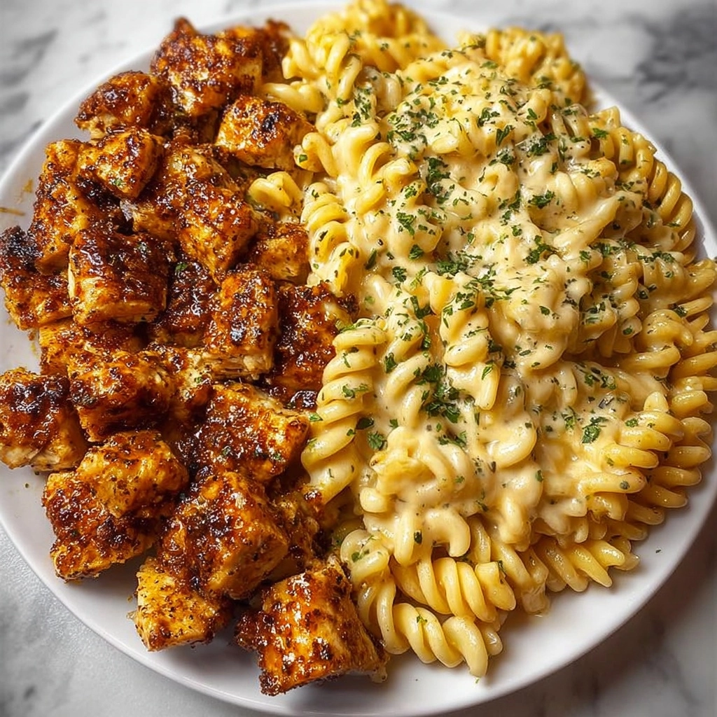 Creamy Parmesan Chicken Twisted Pasta in Garlic Alfredo Recipe - Recipe Image