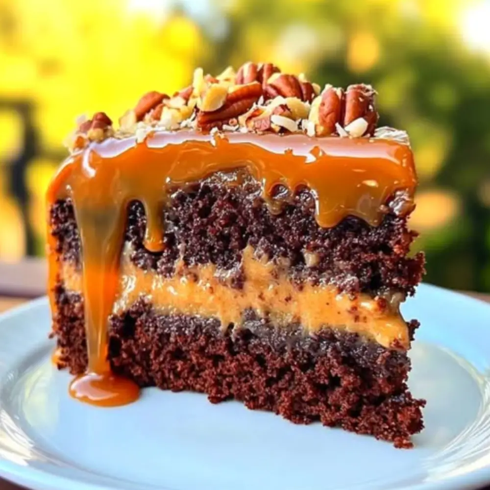 This Chocolate Caramel Pecan Layer Cake