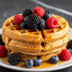 Classic American Waffles with Raspberries and Blackberries