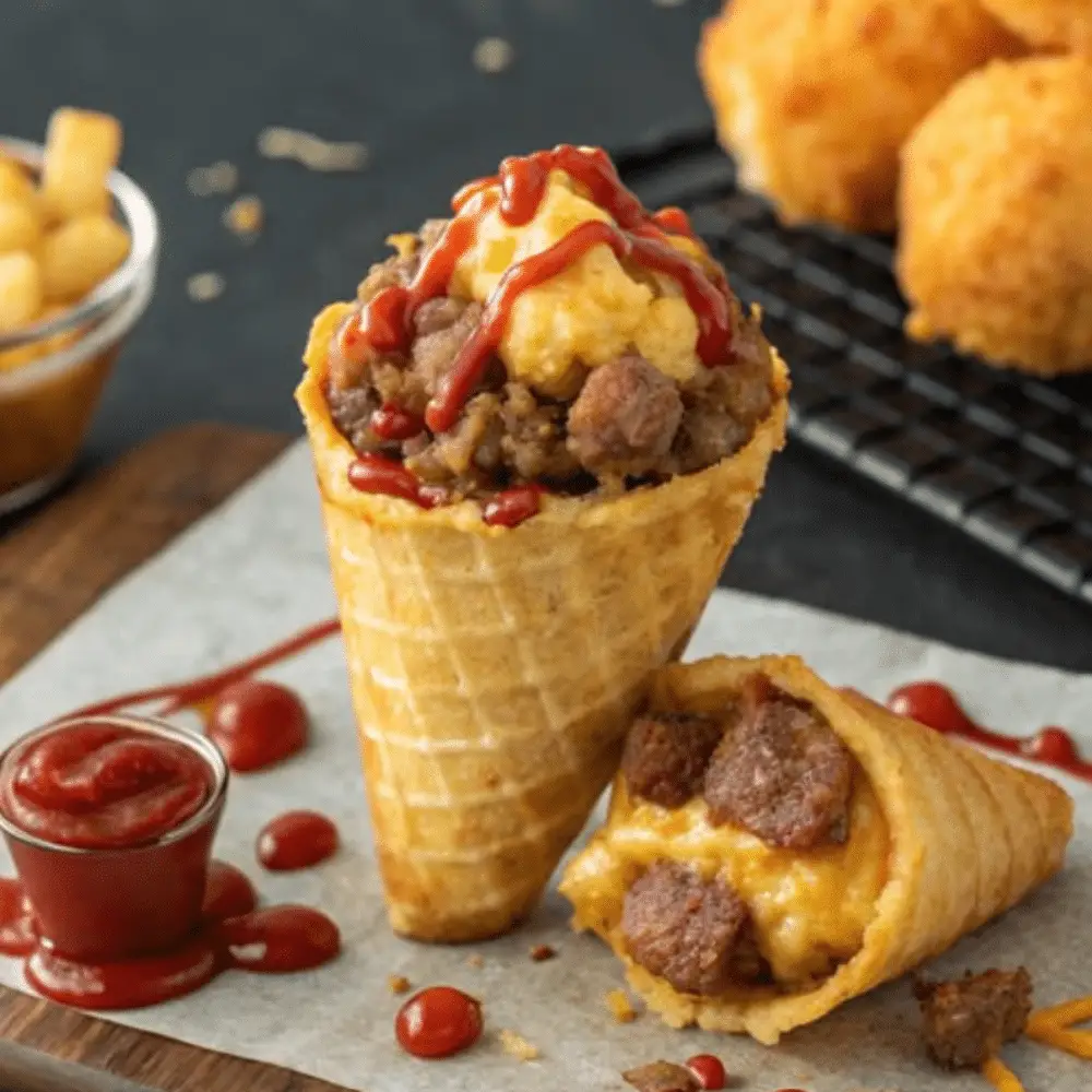 Bacon Cheeseburger Stuffed Tater Tot Cones