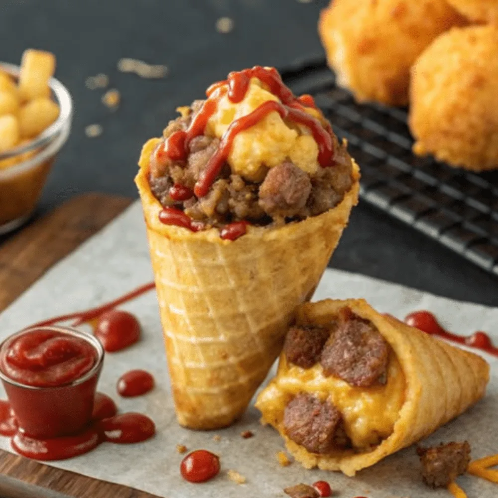 Bacon Cheeseburger Stuffed Tater Tot Cones