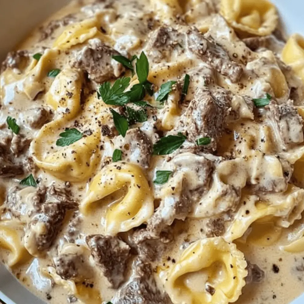 Creamy One-Skillet Beef Stroganoff Tortellini with Savory Sauce