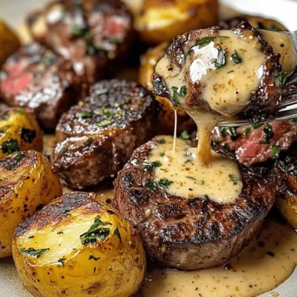 Blackened Steak with Garlic Parmesan Potatoes