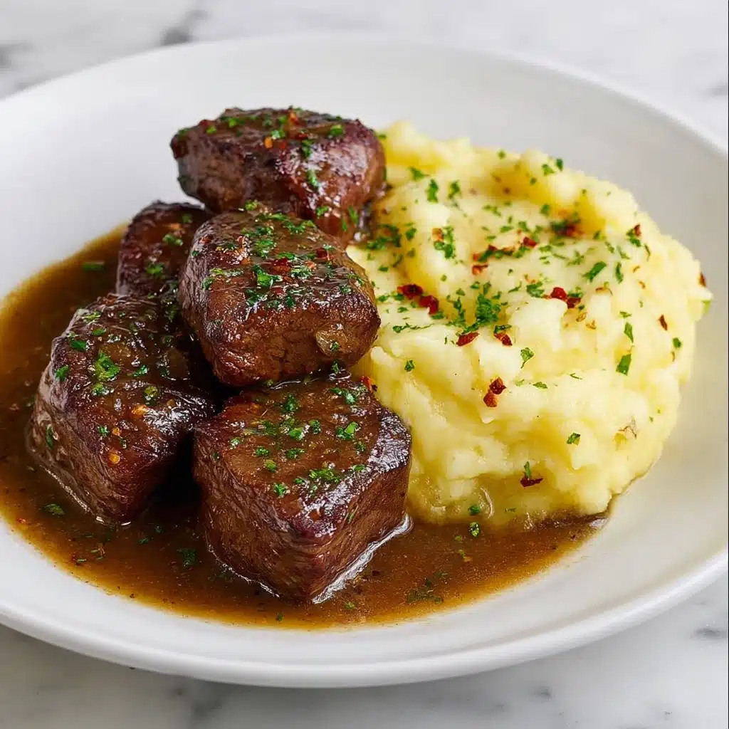 Garlic Butter Beef Bites with Creamy Mashed Potatoes Recipe 3 Garlic Butter Beef Bites with Creamy Mashed Potatoes Recipe - Recipe Image