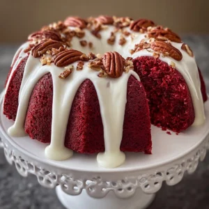 Red Velvet Pound Cake with White Glaze and Pecans Recipe