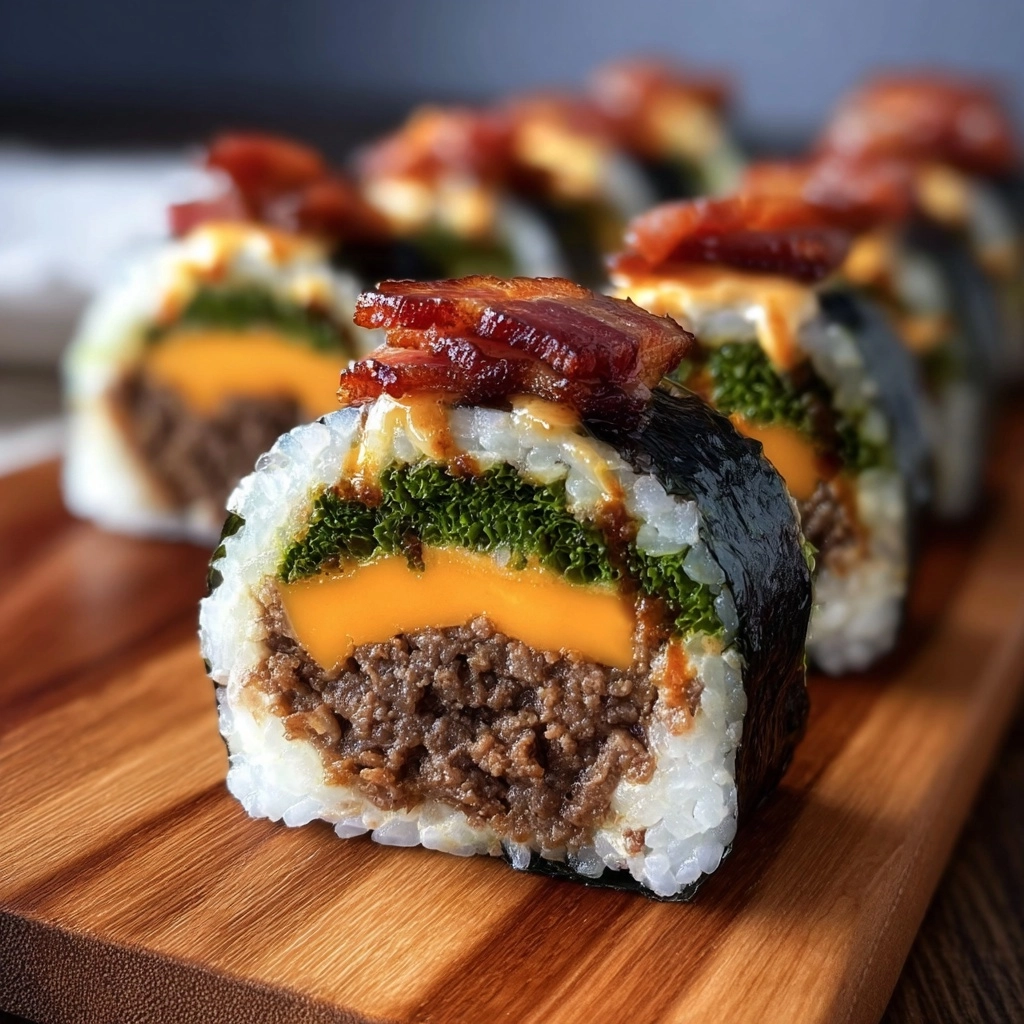 Beef Bacon Cheeseburger Sushi Rolls Recipe