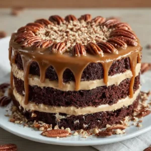 Decadent Chocolate Caramel Pecan Cake Recipe