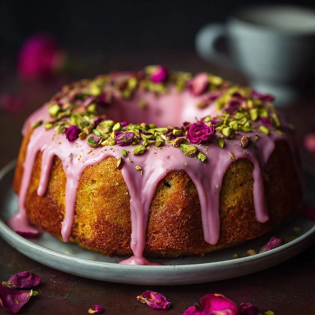 Rose Pistachio Cake with Pink Glaze Recipe