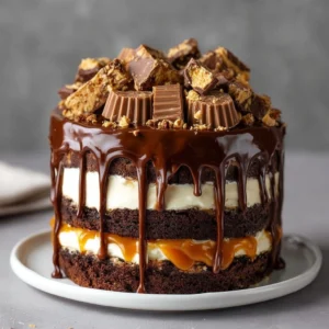 Cake with Caramel and Peanut Butter Cups Recipe