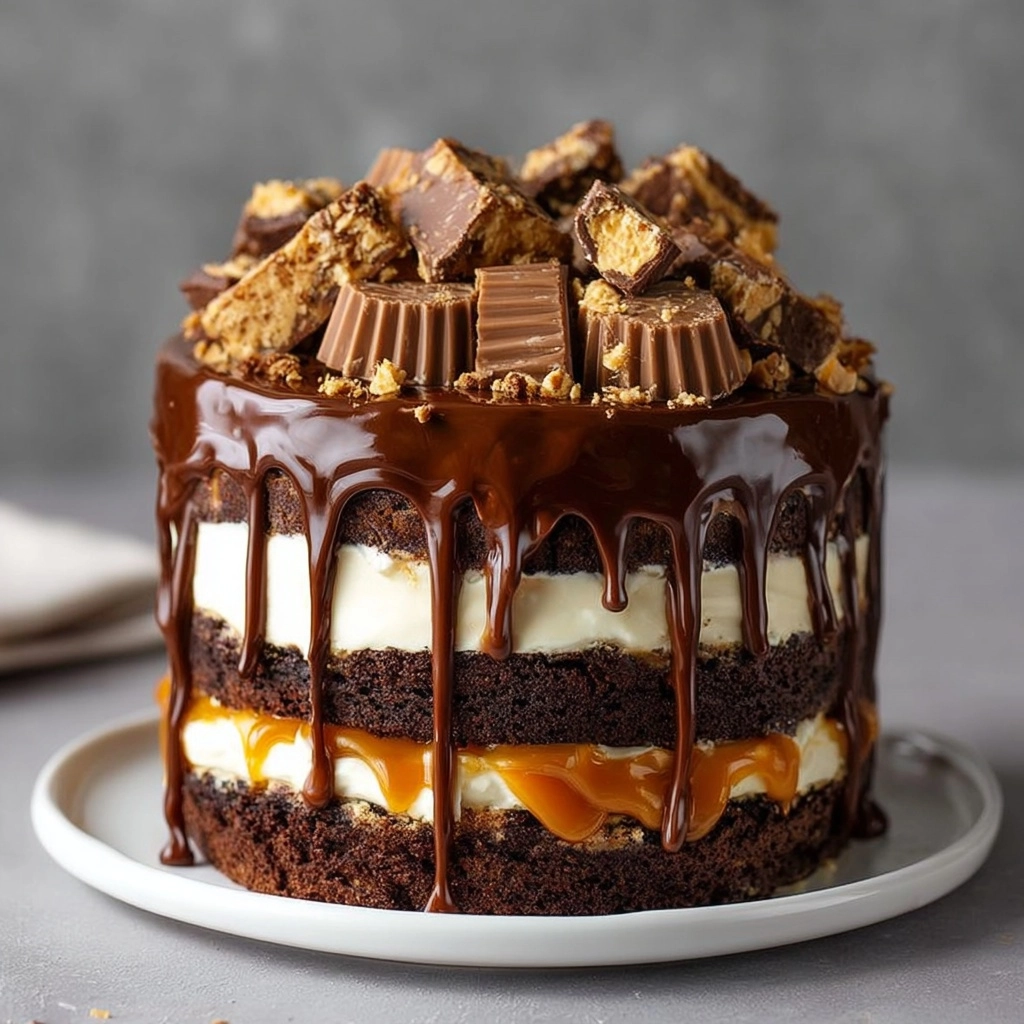 Cake with Caramel and Peanut Butter Cups Recipe