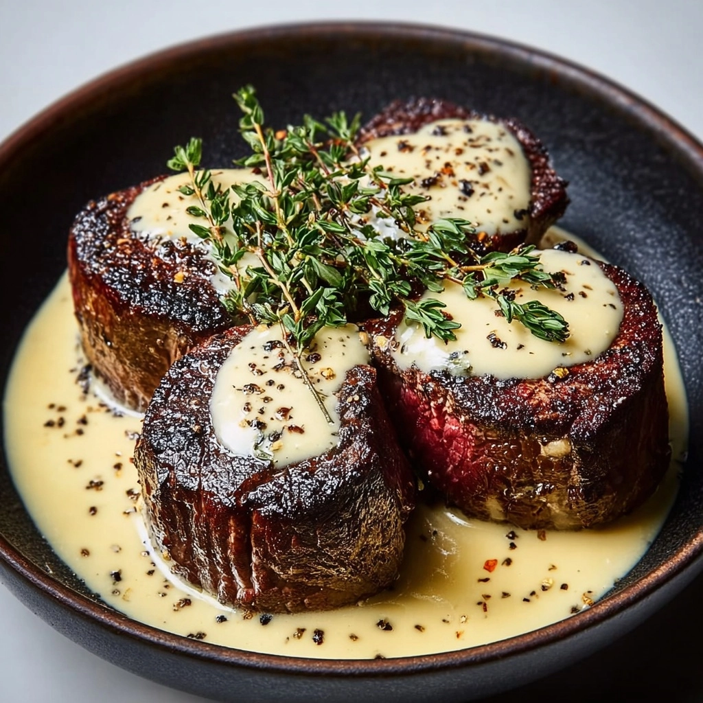 Seared Filet Mignon with Shallot Peppercorn Cream Sauce Recipe
