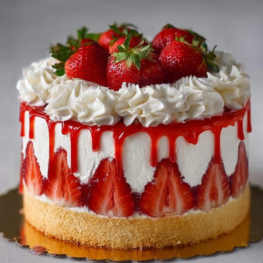No-Bake Strawberries & Cream Cheesecake Cake Recipe