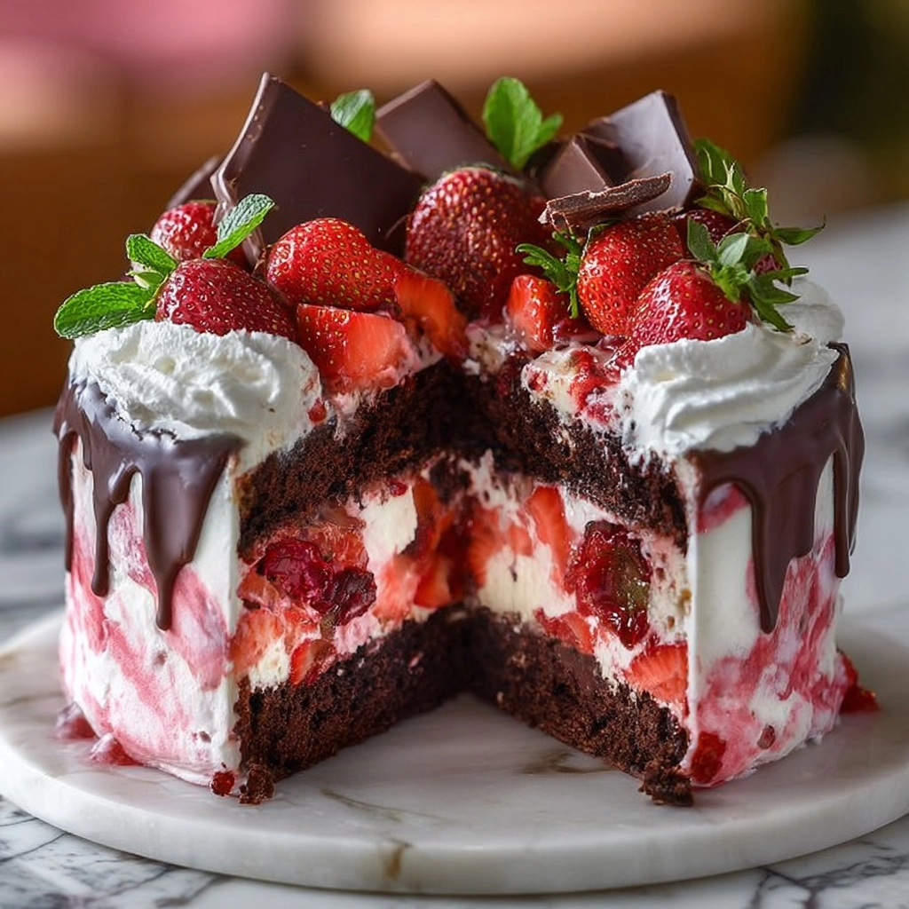 Decadent Strawberry Chocolate Fantasy Ice Cream Cake Recipe