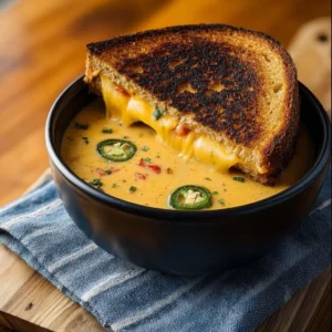 Spicy Jalapeño Popper Soup with Grilled Cheese Dippers Recipe