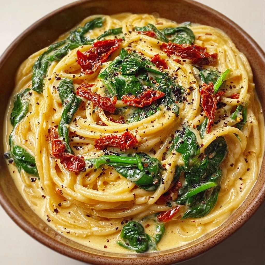 Spaghetti & Spinach with Sun-Dried Tomato Cream Sauce Recipe