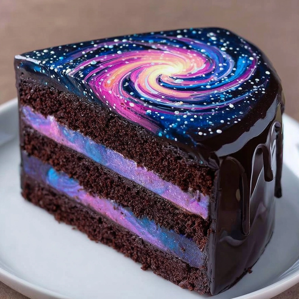Galaxy Mirror Glaze Chocolate Cake Recipe