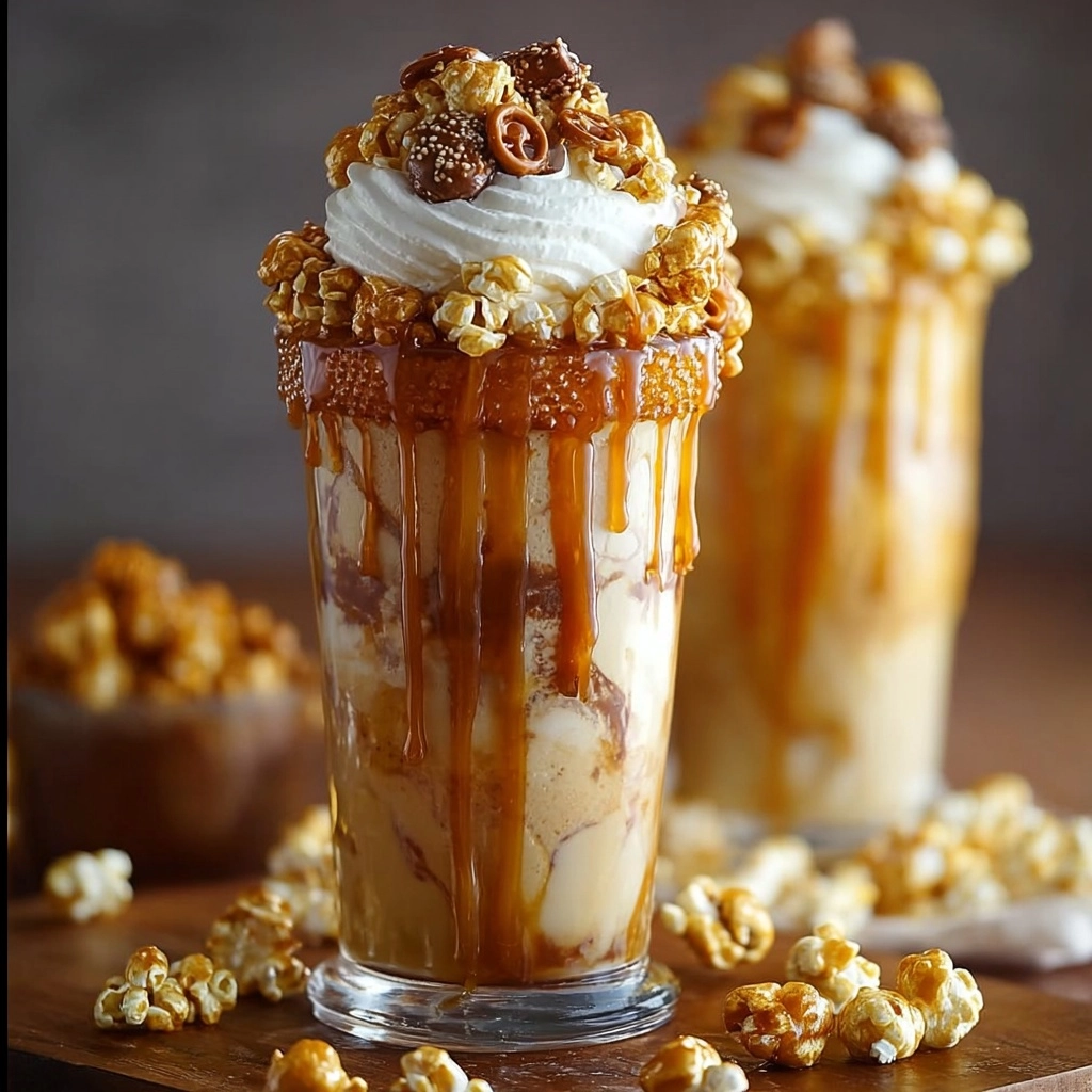 Salted Caramel Pretzel Popcorn Milkshake Recipe