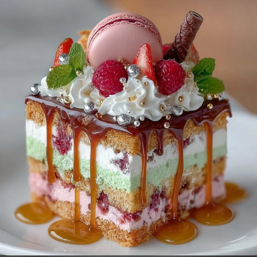 Rainbow Berry Layer Cake with Caramel Drizzle: Recipe