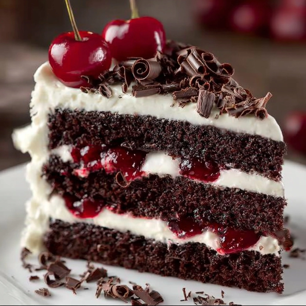 Black Forest Cake with whipped cream frosting Recipe - Recipe Image