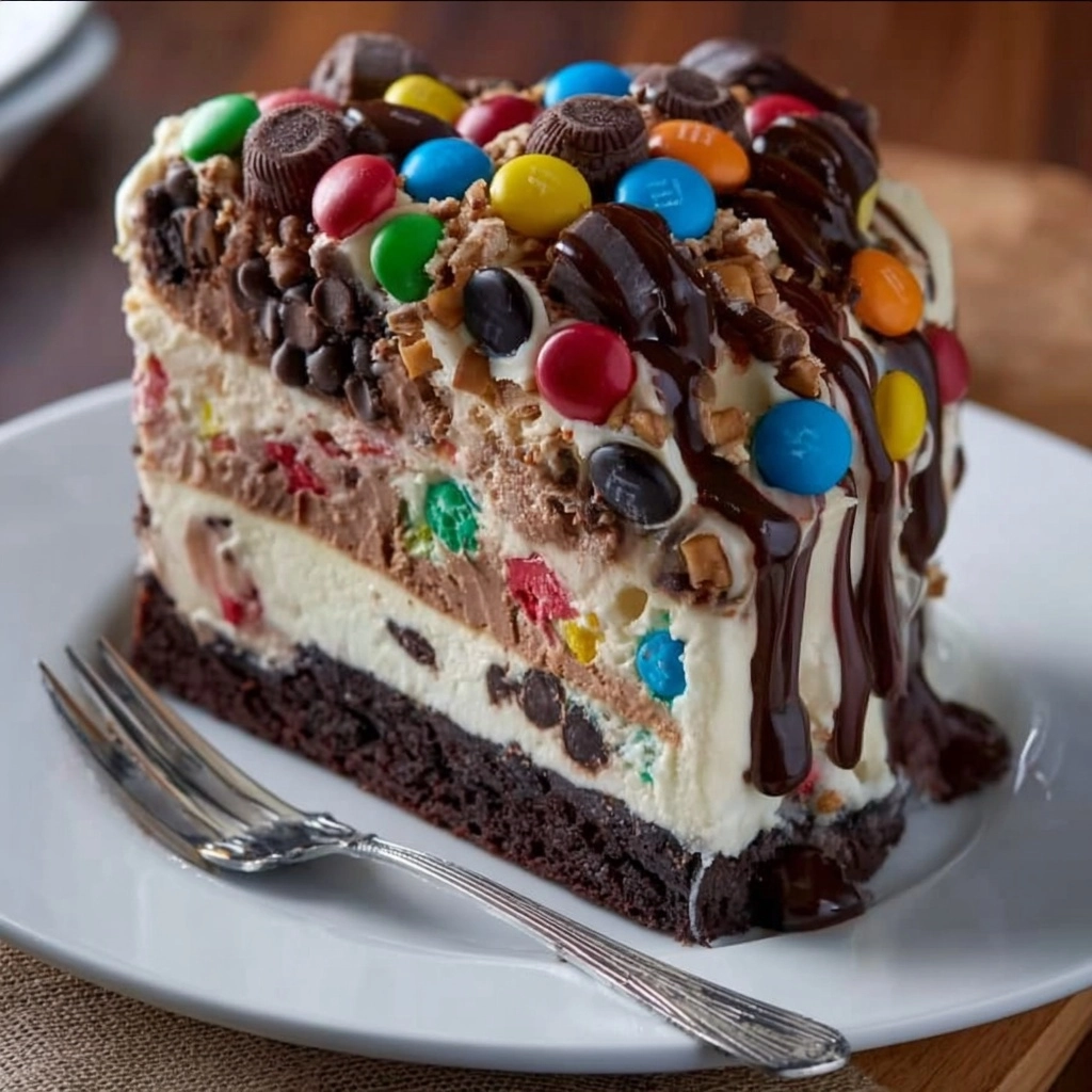 M&M Brownie Ice Cream Cake Recipe - Recipe Image