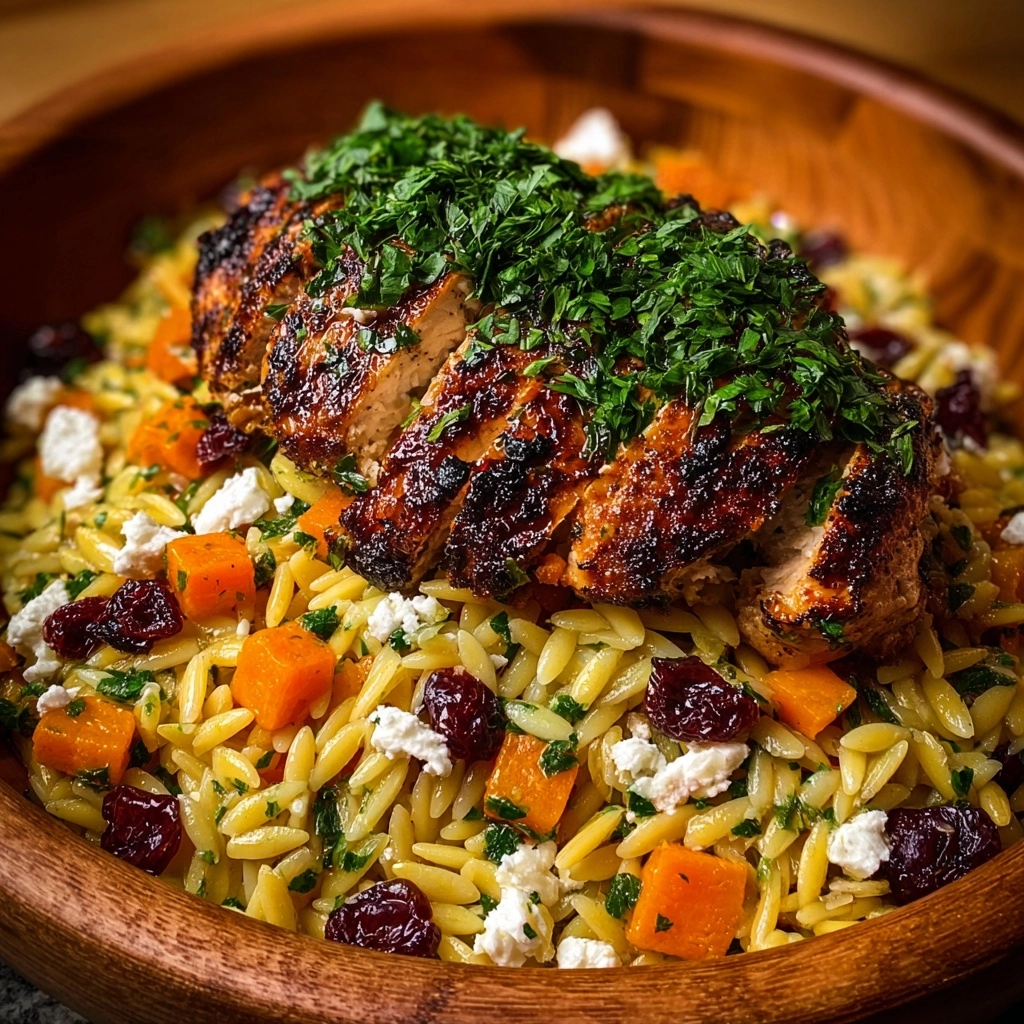 Greek Chicken Orzo with Cranberries & Roasted Carrots Recipe