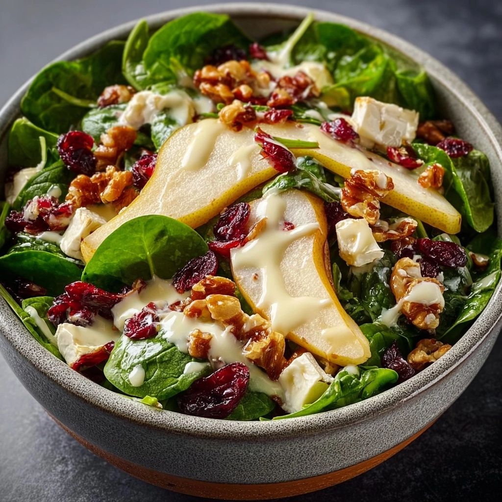 Pear, Brie & Walnut Spinach Salad with Honey Dijon Recipe