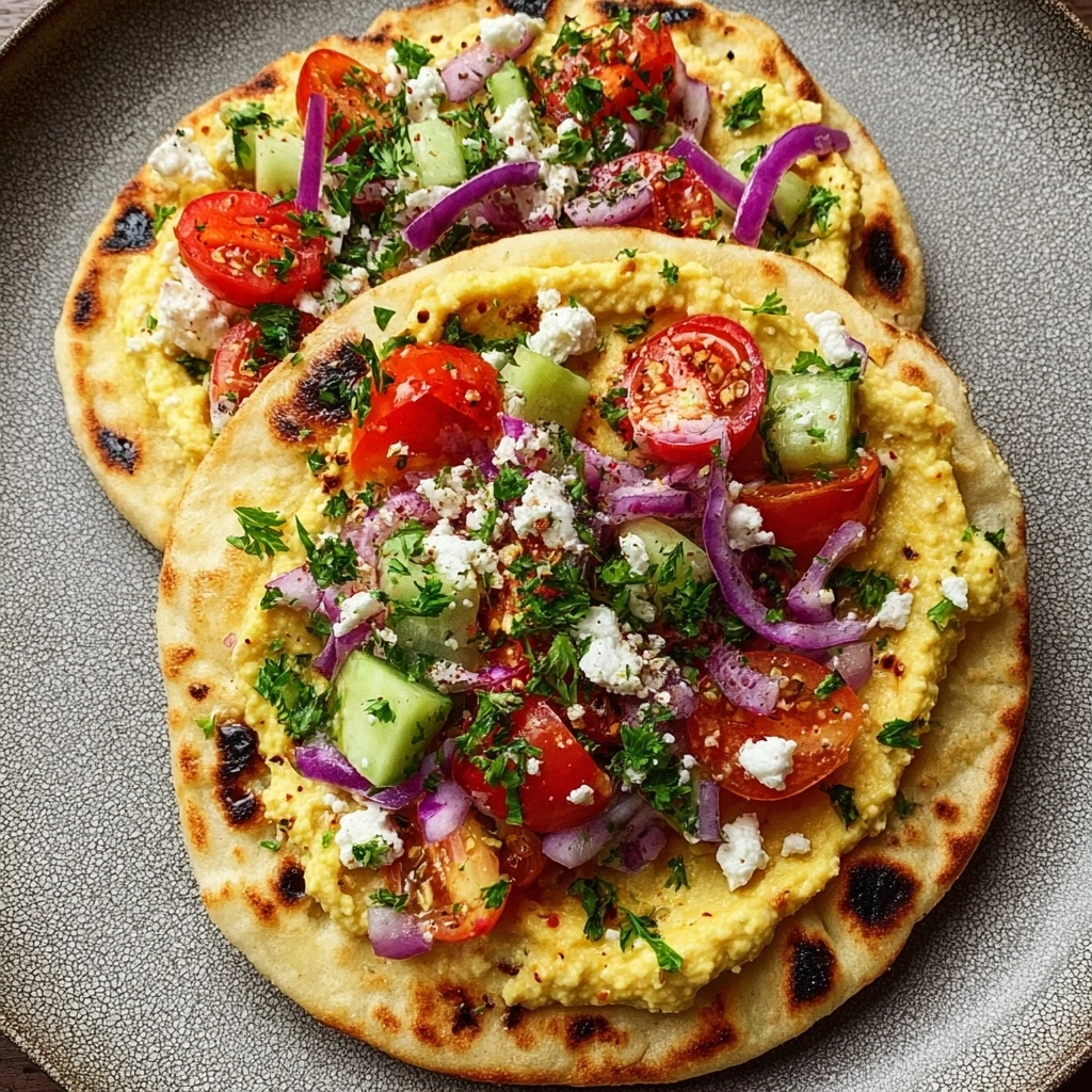 Easy Mediterranean Flatbread with Fresh Herbs & Hummus Recipe