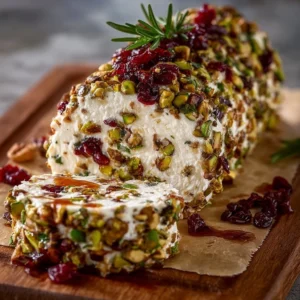Pistachio Cranberry Cheese Log with Honey & Rosemary Recipe