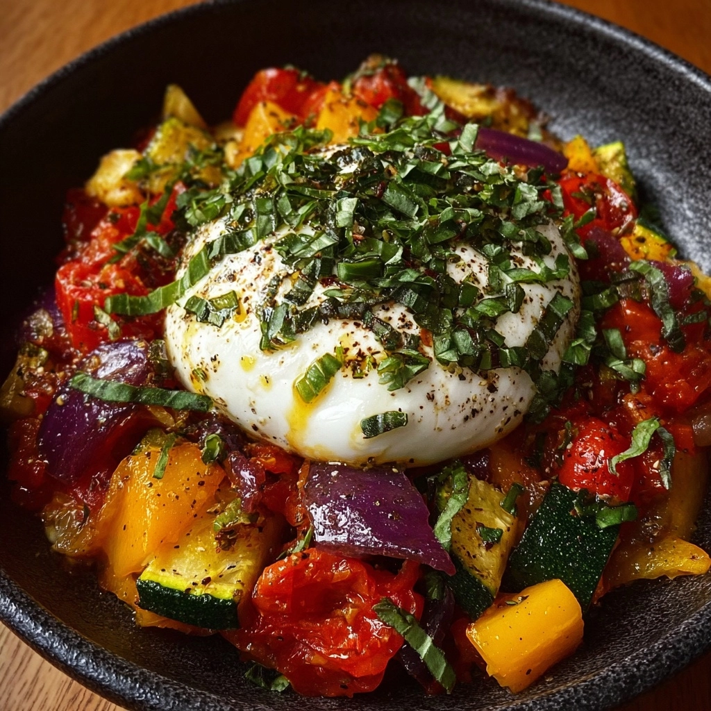 Warm Burrata & Garlic Roasted Veggie Skillet Recipe 2 Warm Burrata & Garlic Roasted Veggie Skillet Recipe - Recipe Image
