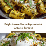 Lemon Pesto Rigatoni with Burrata & Roasted Pine Nuts Recipe