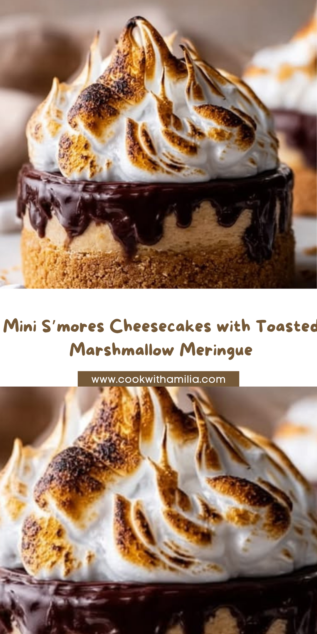 Mini S’mores Cheesecakes with Toasted Marshmallow Meringue Recipe - Recipe Image