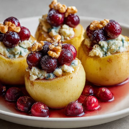Honey-Baked Pears with Winter Berries & Gorgonzola Recipe - Recipe Image