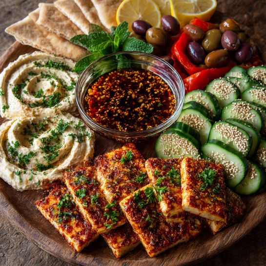 Greek Halloumi Mezze Platter with Honey Drizzle Recipe 2 Greek Halloumi Mezze Platter with Honey Drizzle Recipe - Recipe Image