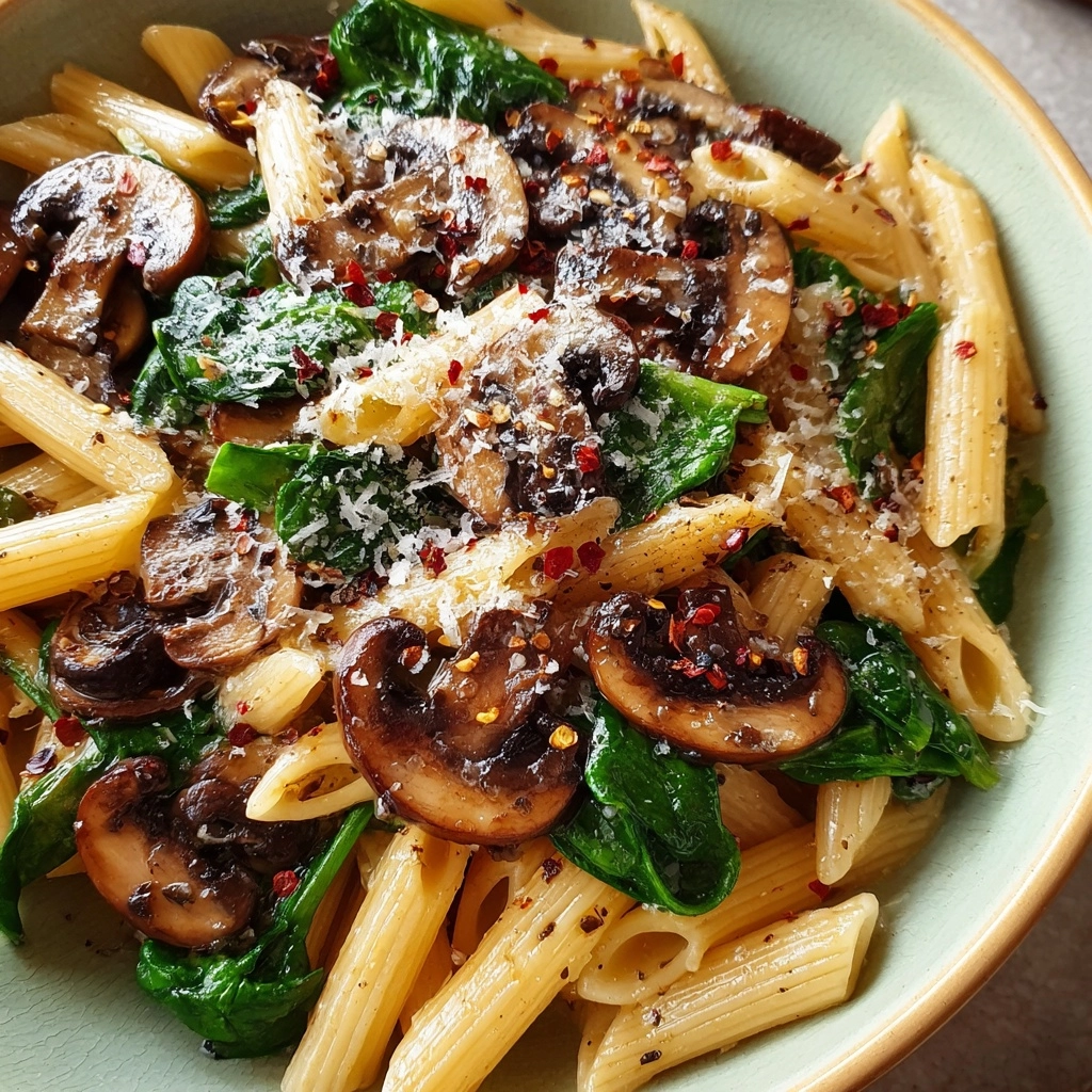 Balsamic Glazed Mushroom & Spinach Pasta Recipe - Recipe Image