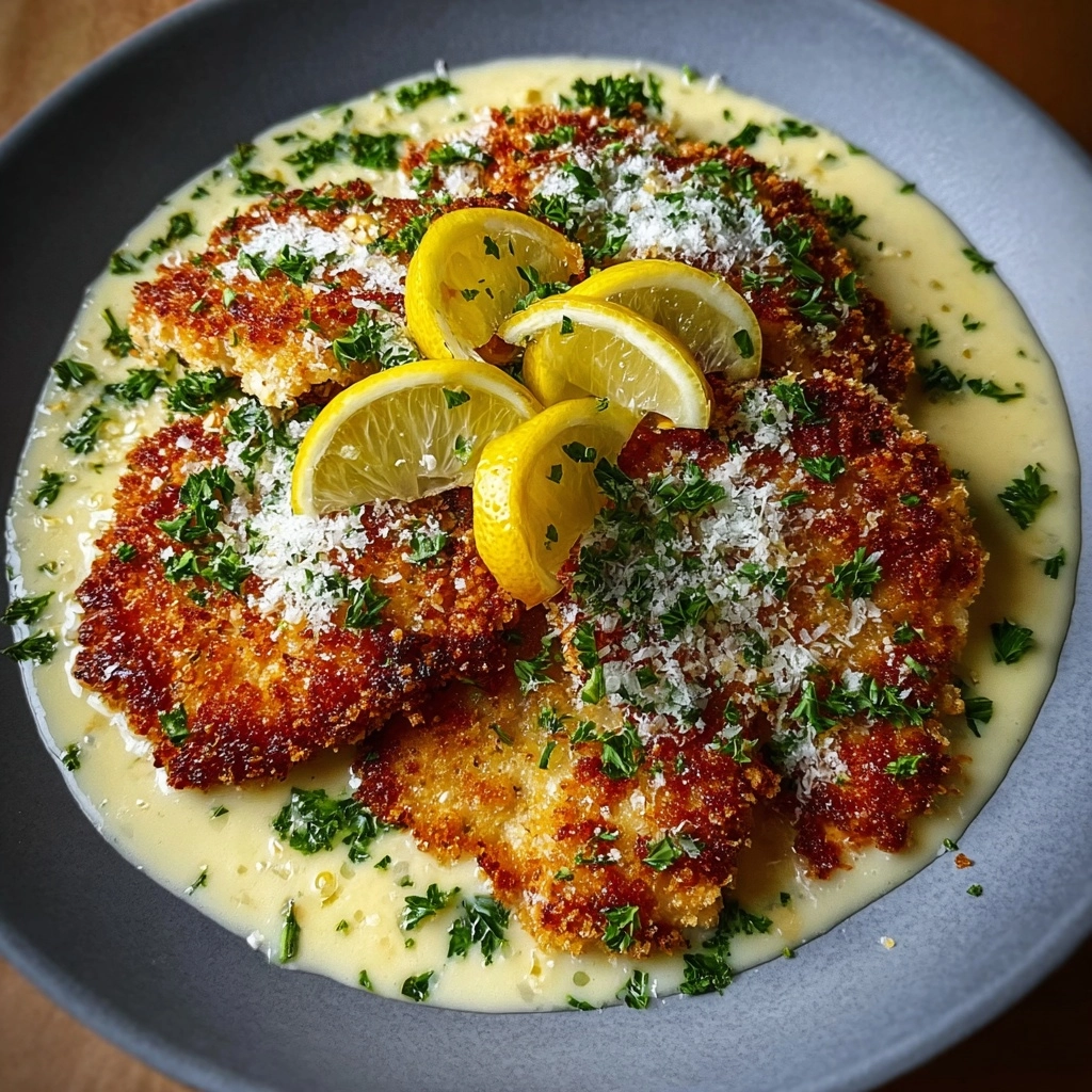 Lemon Pecorino Crusted Chicken with Creamy Lemon Sauce Recipe - Recipe Image